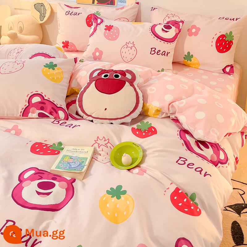 Disney Cotton Vỏ Chăn Đơn 100 Bông Nguyên Chất Chăn Ga 150X200X230 Ký Túc Xá Đơn Vỏ Chăn 3 Bộ - Gấu bông dâu ngọt ngào