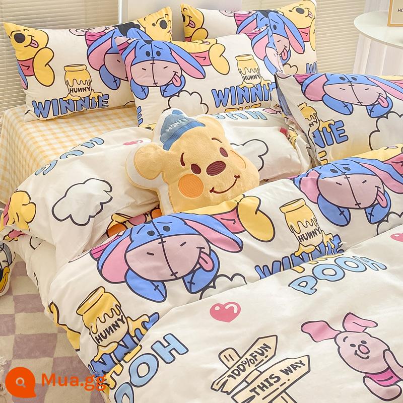 Disney Cotton Vỏ Chăn Đơn 100 Bông Nguyên Chất Chăn Ga 150X200X230 Ký Túc Xá Đơn Vỏ Chăn 3 Bộ - Gia đình Cotton-Pooh