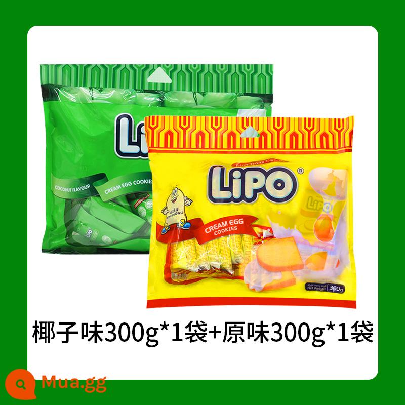 Lipo rusk bánh quy nhập khẩu gói nhỏ lưới văn phòng màu đỏ đồ ăn nhẹ nhỏ giải trí thực phẩm ăn nhẹ - Hương vị gốc 300g*1 túi + Hương dừa 300g*1 túi