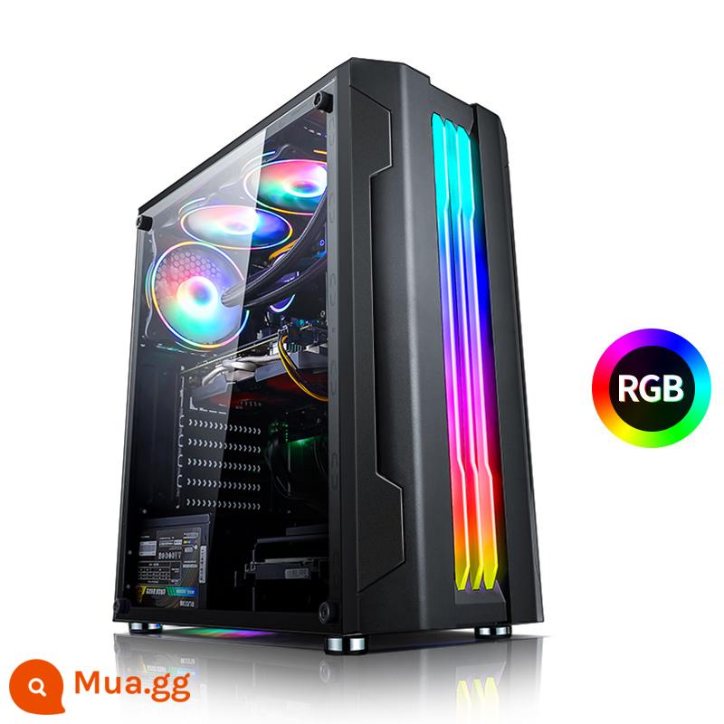 Tế Chi EVESKY Sáng Đèn Máy Tính RGB Thanh Ánh Sáng Full Bên Trong Suốt Làm Mát Bằng Nước ATX Bảng Lớn Chính - Buổi sáng đen tuyền