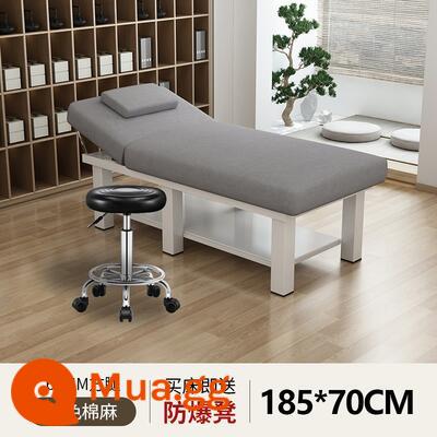 Giường làm đẹp thẩm mỹ viện giường massage đặc biệt giường vật lý trị liệu giường massage gấp nhà moxibustion xăm thêu làm đẹp lông mi giường có lỗ - Vải lanh màu xám 60 mét vuông 185 * 70 + ghế đẩu bảo hành 5 năm