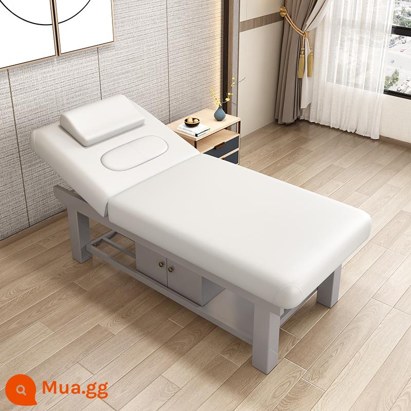 Solid Wood Beauty Bed Benc - Gỗ nguyên khối da trắng tuyết 185 * 70+ tủ khung màu xám