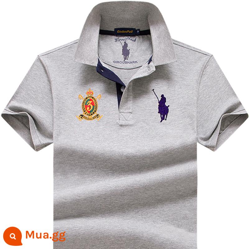 Tên tuổi lớn quốc tế chính hãng Ralph Lauren Polo Polo Áo sơ mi nam ngắn tay cotton dáng rộng ve áo công sở mùa hè cao cấp nửa tay - 215 màu xám