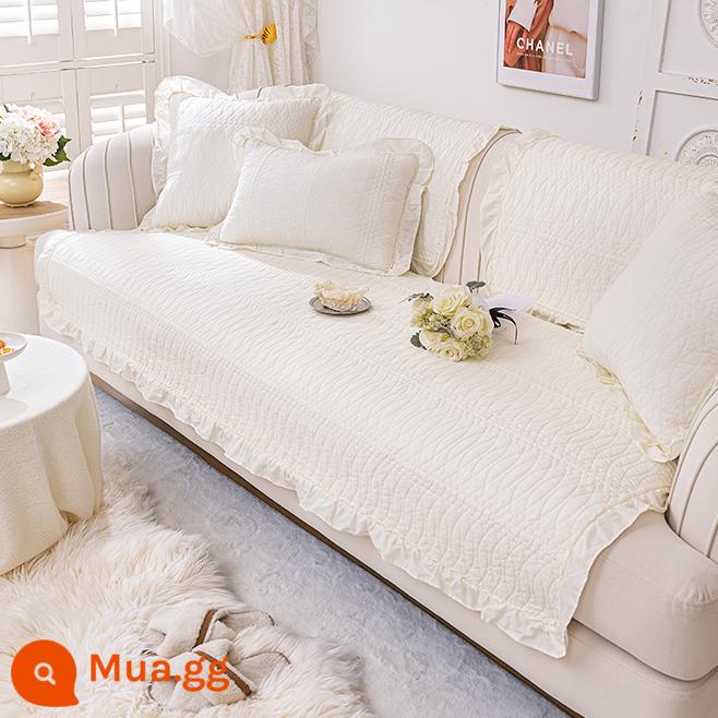 Đệm Sofa Màu Trắng Bốn Mùa Đa Năng Chống Trơn Trượt Mùa Đông Hàn Quốc Phong Cách Mục Vụ Đệm Bọc Vải Đơn Giản Và Hiện Đại - Grace-kem trắng