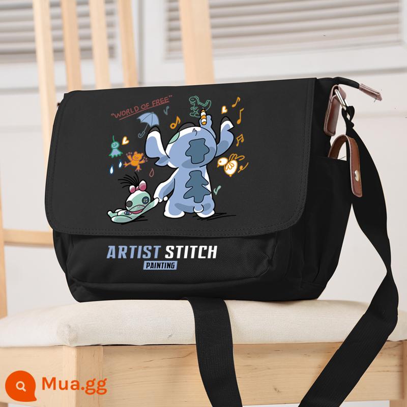 Thương hiệu Lilo và Stitch Stitch Peripheral Tide Túi đeo vai dành cho sinh viên Túi Messenger Túi dành cho nam và nữ Túi sửa chữa hợp thời trang - Xingbao Huahuaz đen