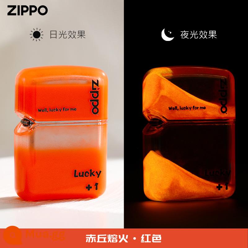 Bật lửa ZIPPO dầu hỏa rung cùng lớp vỏ acrylic trong suốt cát lún dạ quang cho bạn trai quà tặng năm mới - Đỏ [máy đơn không dầu]