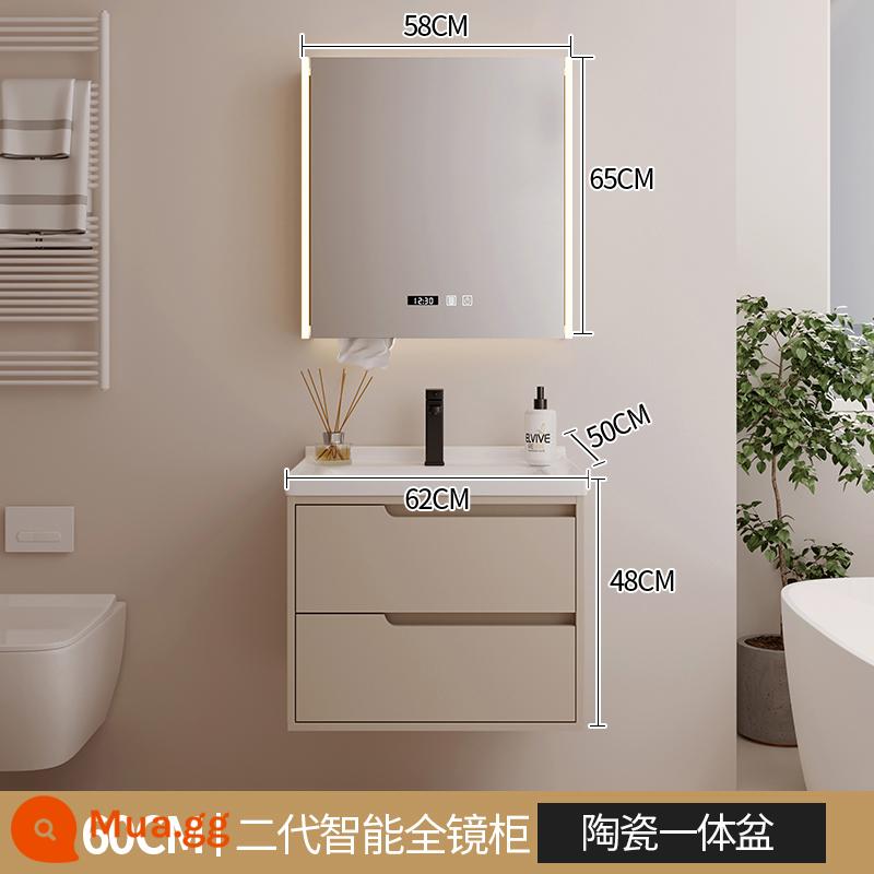 Mới kem phong cách tủ phòng tắm tích hợp lưu vực gốm chậu rửa bột phòng chậu rửa tủ kết hợp chậu rửa - Tủ treo tường màu xám trà sữa 8250-60 (Tủ gương toàn phần thông minh thế hệ thứ hai) 50 Chậu tích hợp gốm sâu