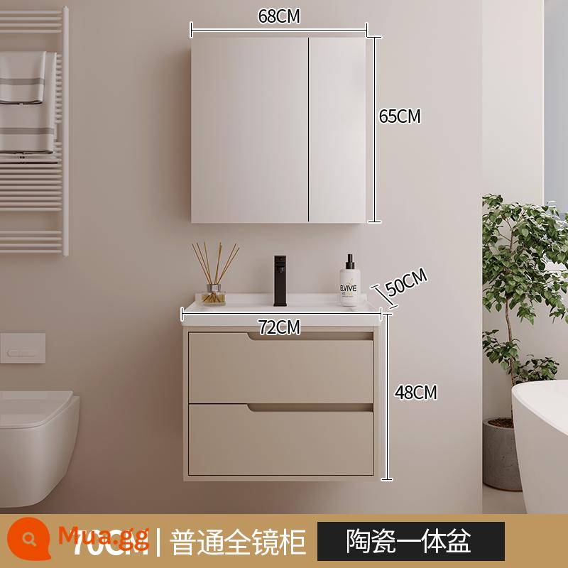 Mới kem phong cách tủ phòng tắm tích hợp lưu vực gốm chậu rửa bột phòng chậu rửa tủ kết hợp chậu rửa - Tủ treo tường màu xám trà sữa 8250-70 (tủ gương toàn phần thông thường) Chậu tích hợp gốm sâu 50