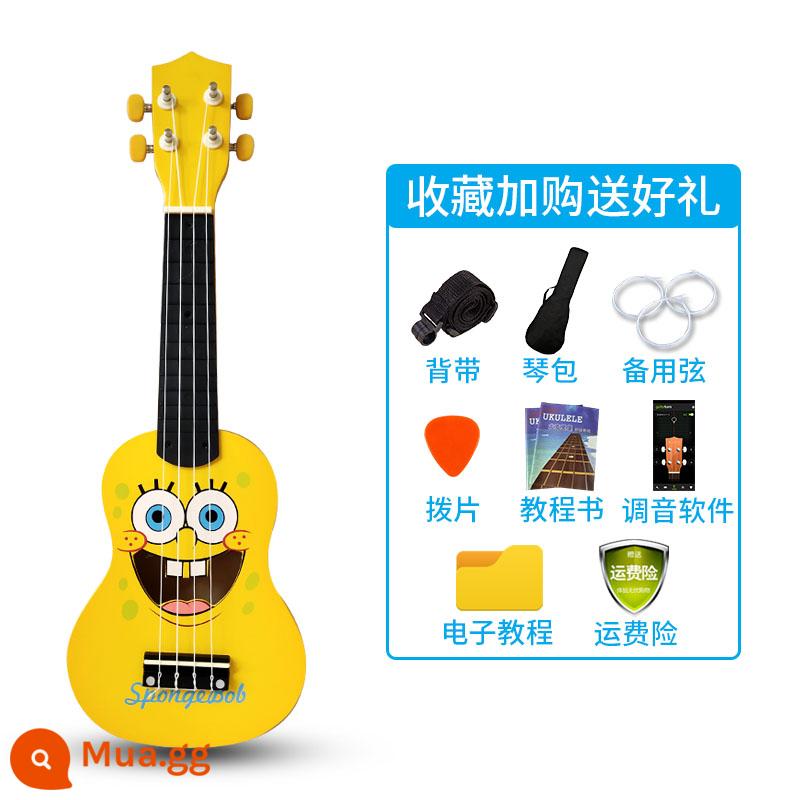 Đàn Ukulele cho trẻ em 21 inch hoạt hình nhỏ dễ thương Đàn Ukulele bé trai và bé gái người mới bắt đầu chơi đàn Ukulele - Chú bọt biển màu vàng [21 inch]