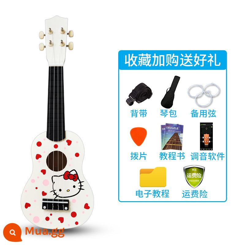 Đàn Ukulele cho trẻ em 21 inch hoạt hình nhỏ dễ thương Đàn Ukulele bé trai và bé gái người mới bắt đầu chơi đàn Ukulele - Mèo con trắng [21 inch]