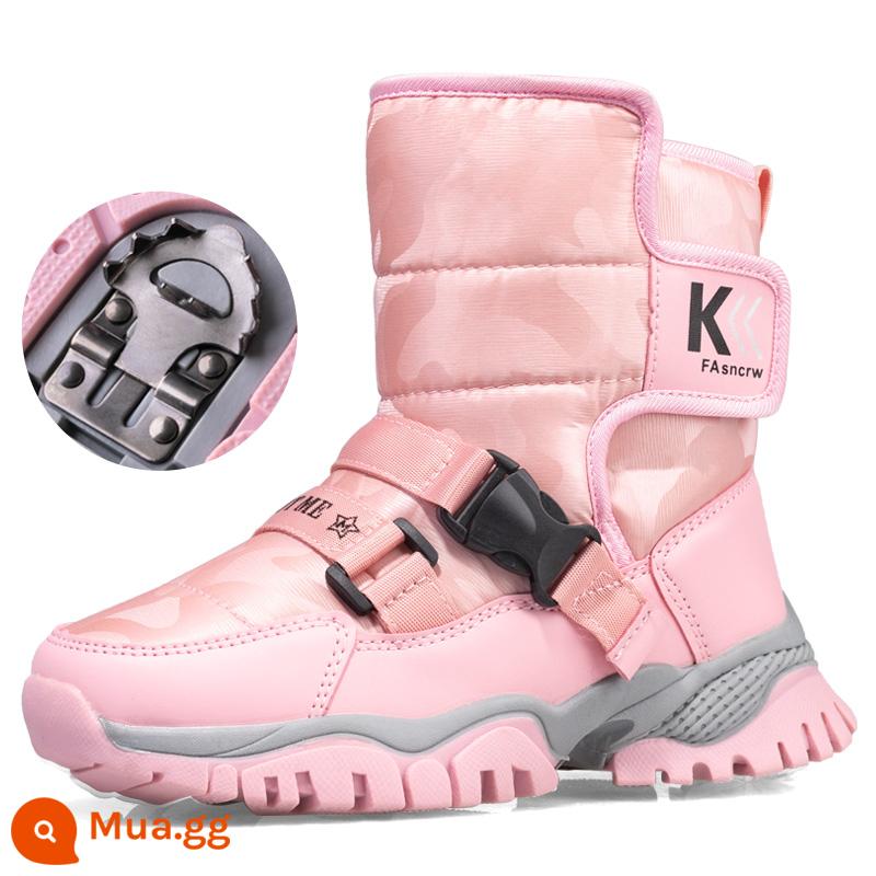 Girls Boot Boot Boot Cô gái thêm Velvet dày hơn Giày bông ấm Boy Cắt ngắn Chống Waterproof Ice Stews Giày học sinh Student - T217 hồng một size quá nhỏ