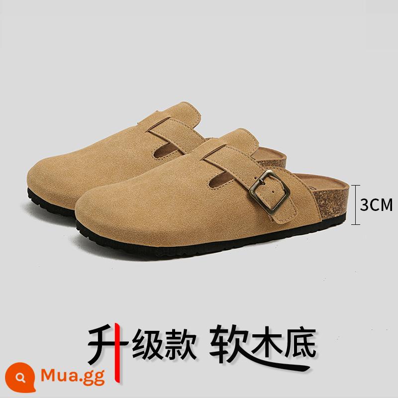 Sanxi Cùng Phong Cách Giày Birkenstock Nữ Bao Đầu Nửa Kéo Cho Áo Khoác Ngoài 2023 Mới Birkenstock Giày Câu Cá Đế Dày Tăng Chiều Cao Xăng Đan Và Dép - Mẫu nâng cấp bằng da lộn kaki [nên lấy lớn hơn một cỡ]