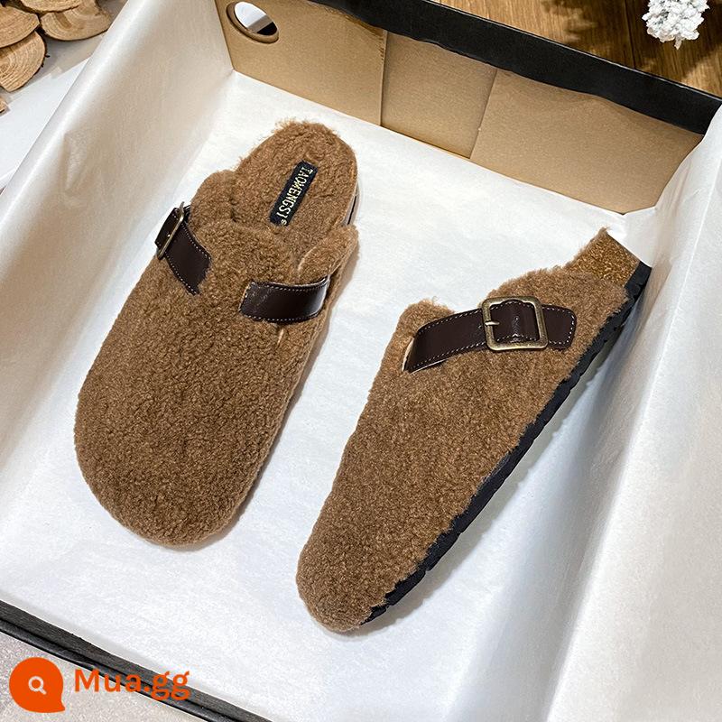 Sanxi Cùng Phong Cách Giày Birkenstock Nữ Bao Đầu Nửa Kéo Cho Áo Khoác Ngoài 2023 Mới Birkenstock Giày Câu Cá Đế Dày Tăng Chiều Cao Xăng Đan Và Dép - Cây lau nhà lông màu nâu [nên lấy lớn hơn một cỡ]