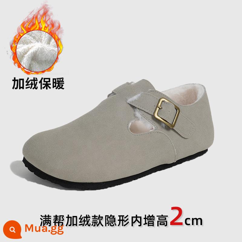 Sanxi Cùng Phong Cách Giày Birkenstock Nữ Bao Đầu Nửa Kéo Cho Áo Khoác Ngoài 2023 Mới Birkenstock Giày Câu Cá Đế Dày Tăng Chiều Cao Xăng Đan Và Dép - Xám nhạt - viền đầy đủ và nhung [nên lấy lên một cỡ]