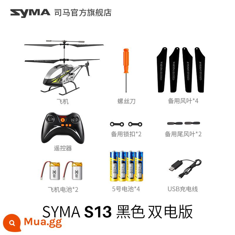 Syma Sima S37 máy bay điều khiển từ xa máy bay trực thăng trẻ em đồ chơi bé trai hợp kim máy bay không người lái mô hình máy bay không người lái - Máy bay trực thăng hợp kim đen SYMA S13 [2 pin] Phiên bản có chiều cao cố định