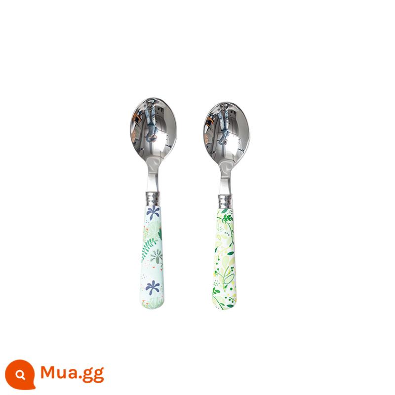 Jinshi ban đầu muỗng nĩa thép không gỉ 304 hộ gia đình bé trẻ em ăn súp muỗng phim hoạt hình bộ đồ ăn có giá trị cao - Mẫu cây xanh 2 gói