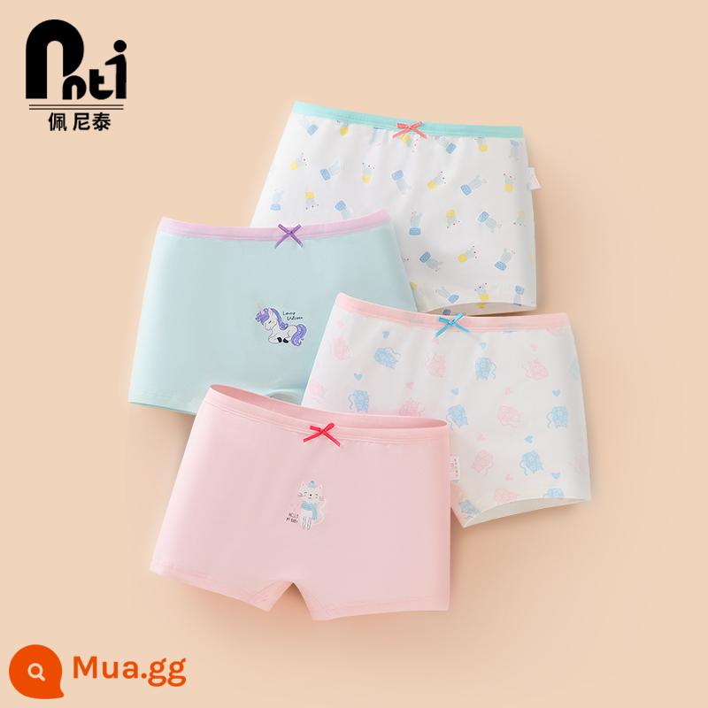 Quần lót trẻ em Penithai cotton nữ quần lót bé gái boxer tam giác quần đùi bé gái bé lớn không kẹp pp - Kitten DG201202 (hộp vuông 4 cái)