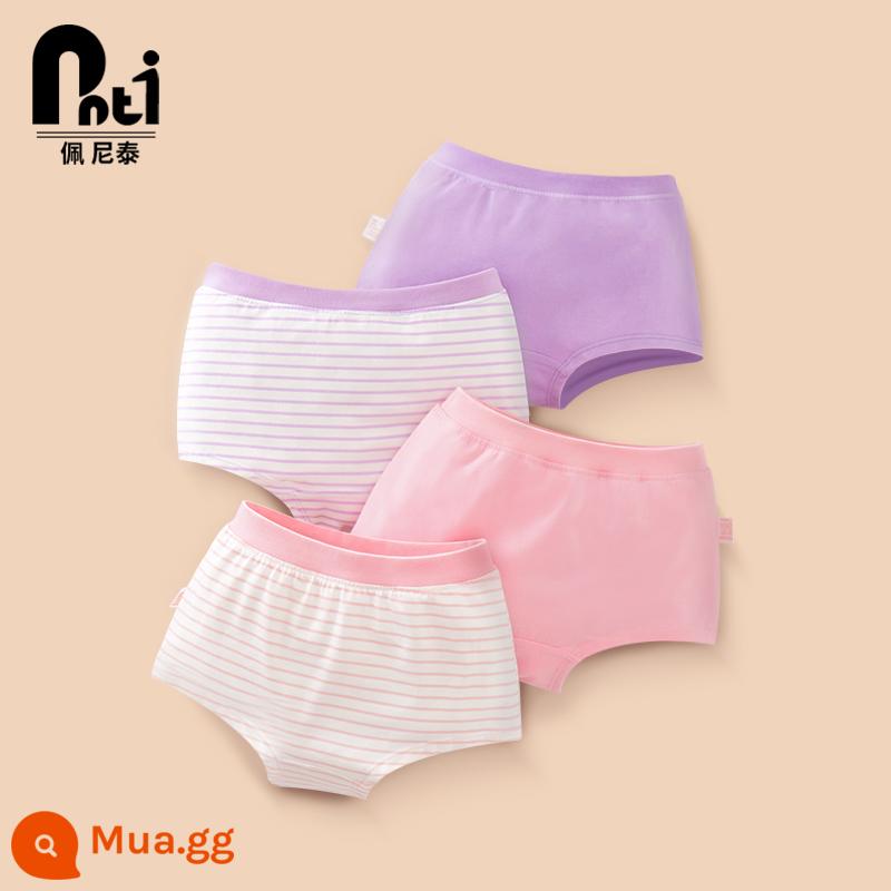 Quần lót trẻ em Penithai cotton nữ quần lót bé gái boxer tam giác quần đùi bé gái bé lớn không kẹp pp - Mix màu hồng và tím (boxer set 4 chiếc)