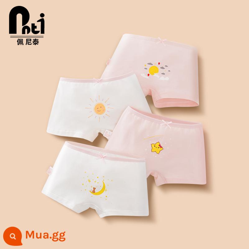 Quần lót trẻ em Penithai cotton nữ quần lót bé gái boxer tam giác quần đùi bé gái bé lớn không kẹp pp - Nhật-Sao-Mặt Trăng-Thỏ Ngọc (bộ hộp vuông 4 cái)