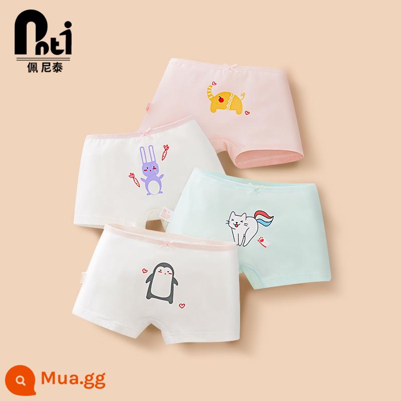 Quần lót trẻ em Penithai cotton nữ quần lót bé gái boxer tam giác quần đùi bé gái bé lớn không kẹp pp - Chim cánh cụt-Voi-Thỏ-Mèo con (gói võ sĩ bốn người)