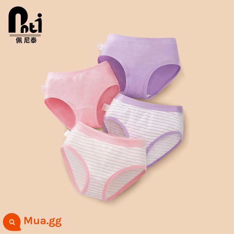 Quần lót trẻ em Penithai cotton nữ quần lót bé gái boxer tam giác quần đùi bé gái bé lớn không kẹp pp - Hỗn hợp màu hồng và tím (bộ bốn hình tam giác)