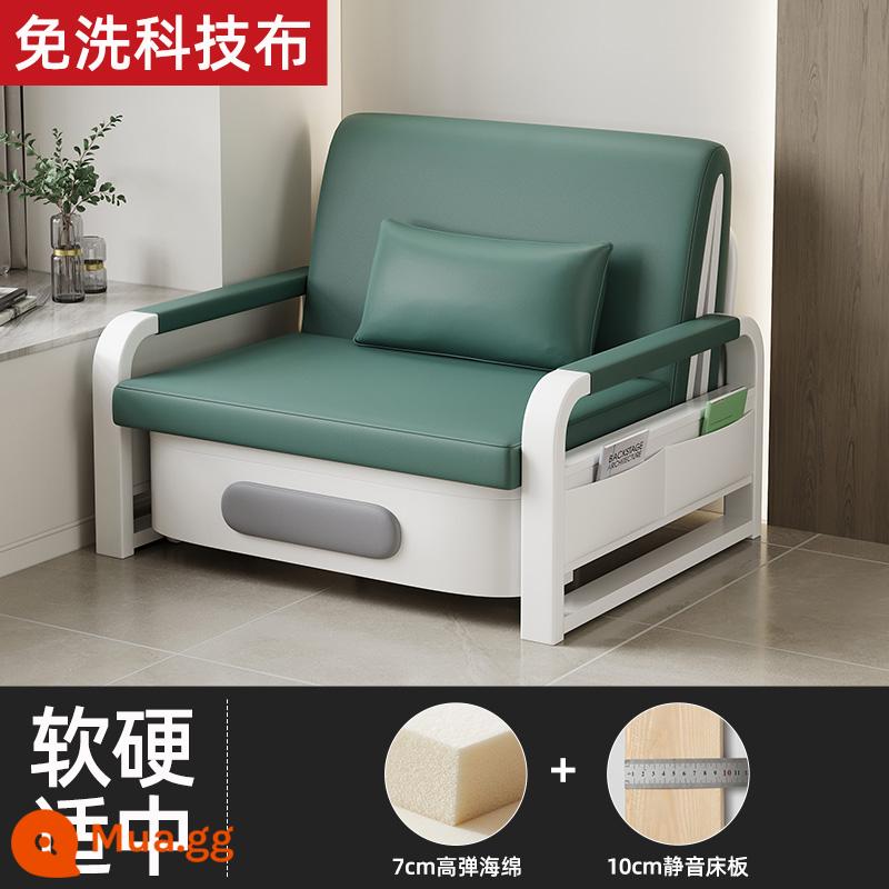 Sofa giường gấp đơn văn phòng giường gấp cho thuê phòng chung cư nhỏ sofa phòng khách đơn giản đa năng - [Phiên bản xốp] Vải kỹ thuật không giặt màu xanh lá cây [có thể cất giữ]