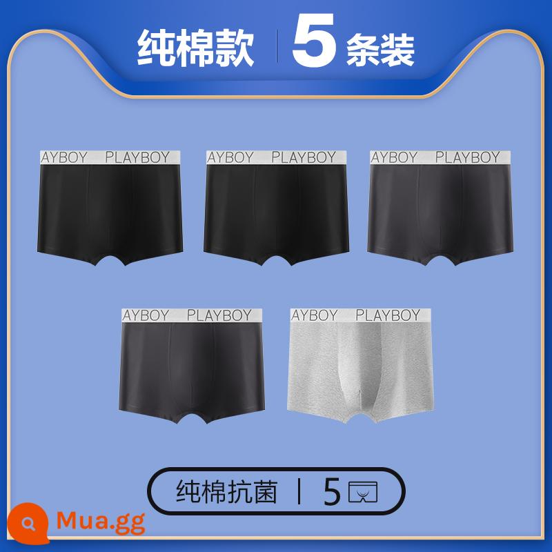 Quần lót Playboy bé trai cotton nguyên chất 100% cotton quần boxer nam quần boxer nam quần an toàn mùa thu đông - 5 gói [kháng khuẩn và chống mạt ★đóng gói riêng] đen ★ 2 xám đậm ★ 2 xám nhạt ★ 1