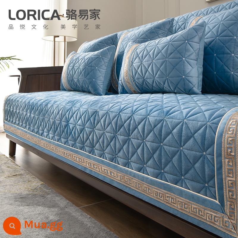 Trung Quốc Mới Phong Cách Chắc Chắn Ghế Sofa Gỗ Đệm Nhà Mùa Đông Chống Trơn Trượt Ghế Sofa Sang Trọng Phong Cách Trung Hoa Dày Bao Vải Gỗ Gụ bao Da - Hy vọng mùa xuân trở lại-Màu xanh