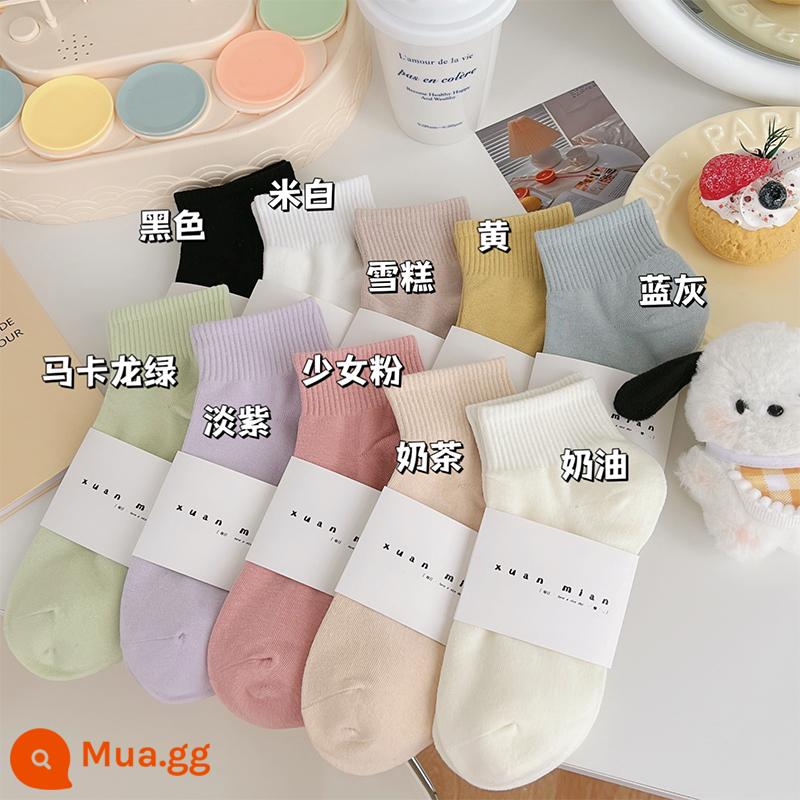 Vớ ống ngắn màu trơn mùa hè dành cho nữ cotton nguyên chất phần mỏng Sinh viên Nhật Bản thể thao màu vớ ngắn thể thao mùa xuân và mùa thu vớ ống giữa - 5 đôi tất màu sắc tùy chọn nhắn tin nhận xét Nếu không có nhận xét giao hàng ngẫu nhiên