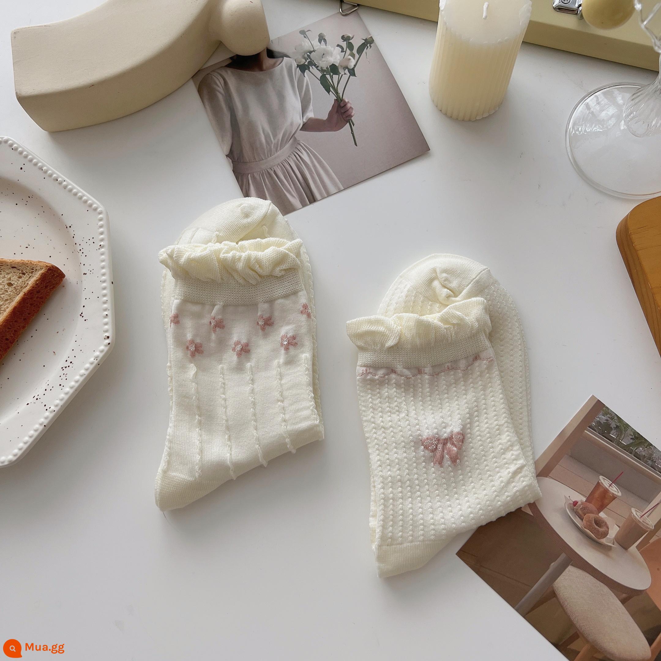 Tất ren trắng đến giữa bắp chân nữ vớ cotton nguyên chất xu hướng xuân thu phong cách Nhật Bản dễ thương jk mặc ngoài vớ sinh viên mùa hè - Nhóm J