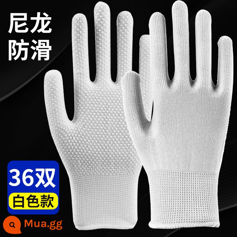 Găng tay, bảo hộ lao động, chống mài mòn, chống trượt, chống nắng, nylon mỏng, đi làm mùa hè, keo thoáng khí, xử lý ngoài trời cho nam và nữ - Nylon chống trượt [trắng 36 đôi]