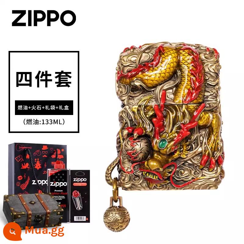 Bật lửa zippo chính hãng chính hãng nam chính hãng thông minh dũng cảm nhiên liệu chống gió bộ sưu tập cá tính quà tặng - Men rồng vàng đỏ và phượng [bộ tự sử dụng: bật lửa + nhiên liệu + đá lửa + túi quà]