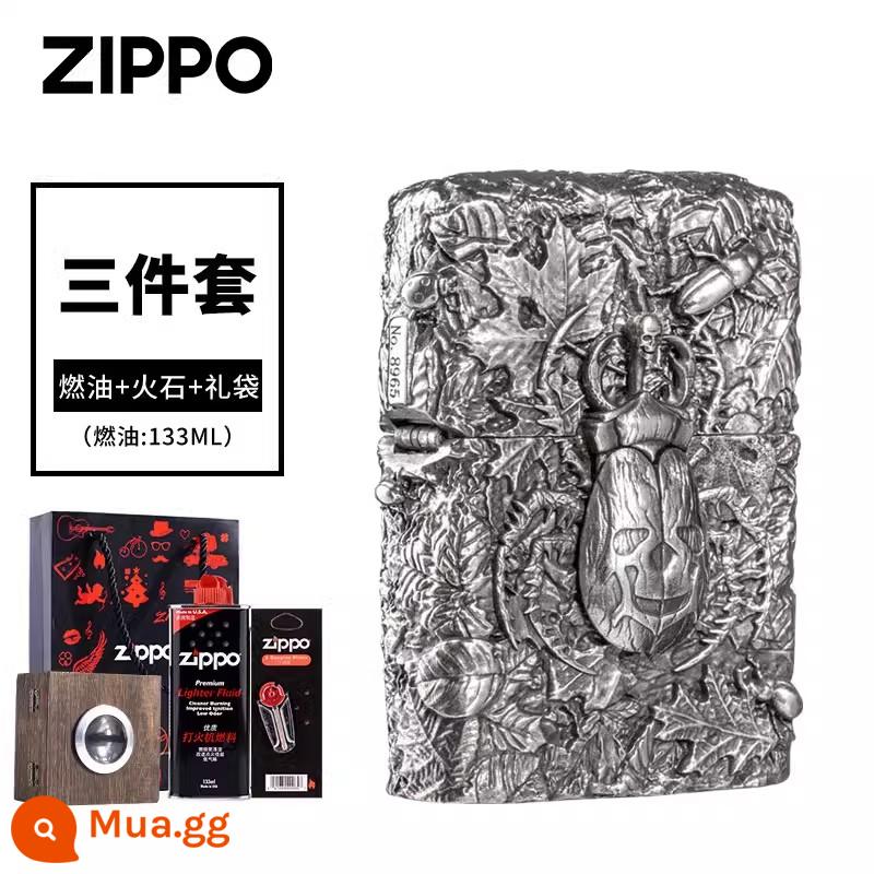 Bật lửa zippo chính hãng chính hãng nam chính hãng thông minh dũng cảm nhiên liệu chống gió bộ sưu tập cá tính quà tặng - Rich World - Silver [Bộ quà tặng: Bật lửa + Nhiên liệu + Đá lửa + Túi quà]