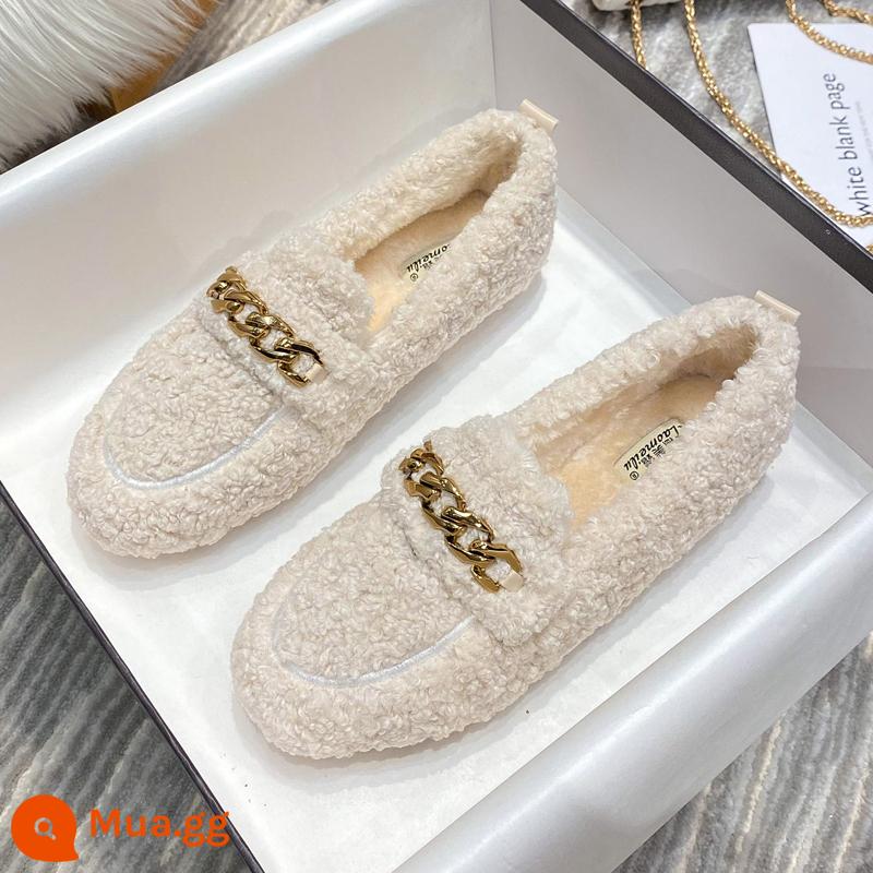 Giày lông nữ áo khoác ngoài nữ cừu giày edamame mùa đông nữ cộng nhung giày cotton đế dày phụ nữ mang thai giày nữ size lớn mùa thu 41-43 - màu trắng kem