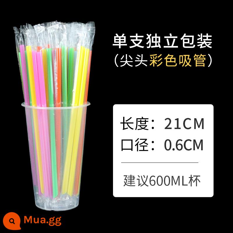 Ống hút mỏng dùng một lần trà sữa thương mại sữa đậu nành sữa nước cola ống hút màu trong suốt bằng nhựa được đóng gói riêng lẻ - Ống mỏng nhiều màu 21 cm, 100 miếng