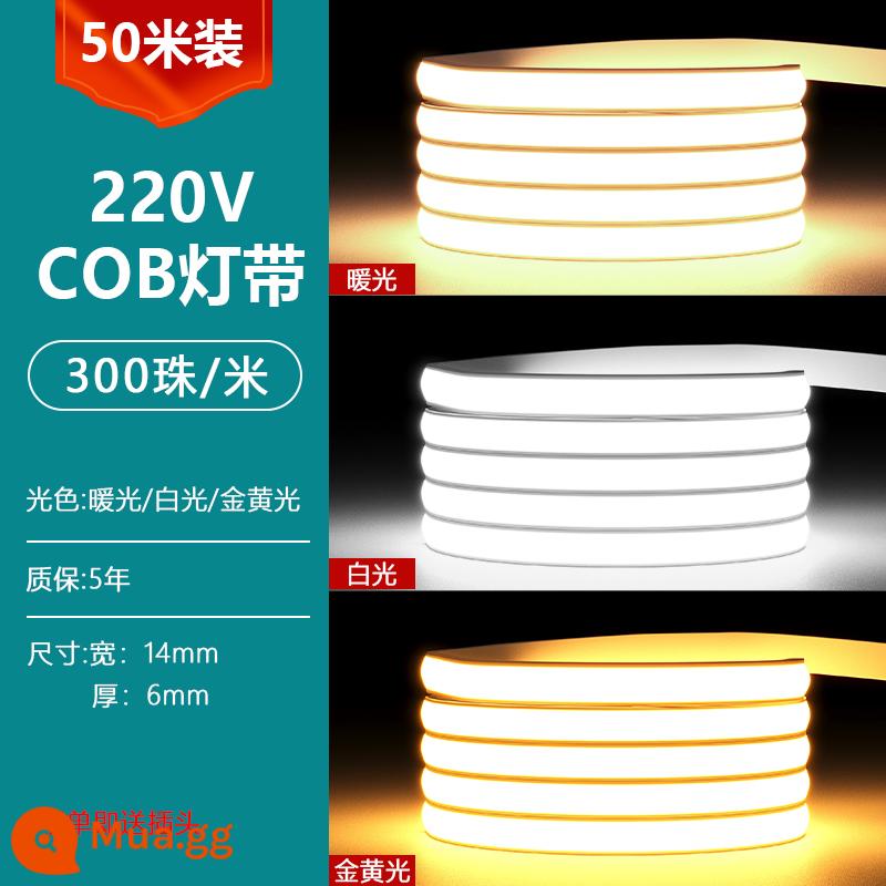 Dải đèn siêu sáng lõi ngô tự dính 220v đèn LED siêu mỏng tại nhà dự án trần phòng khách điện áp cao ngoài trời dải ánh sáng mềm không thấm nước - [Lắp đặt 50 mét] Cắt dải đèn COB không vết trên mỗi mét ★ Tặng 5 phích cắm