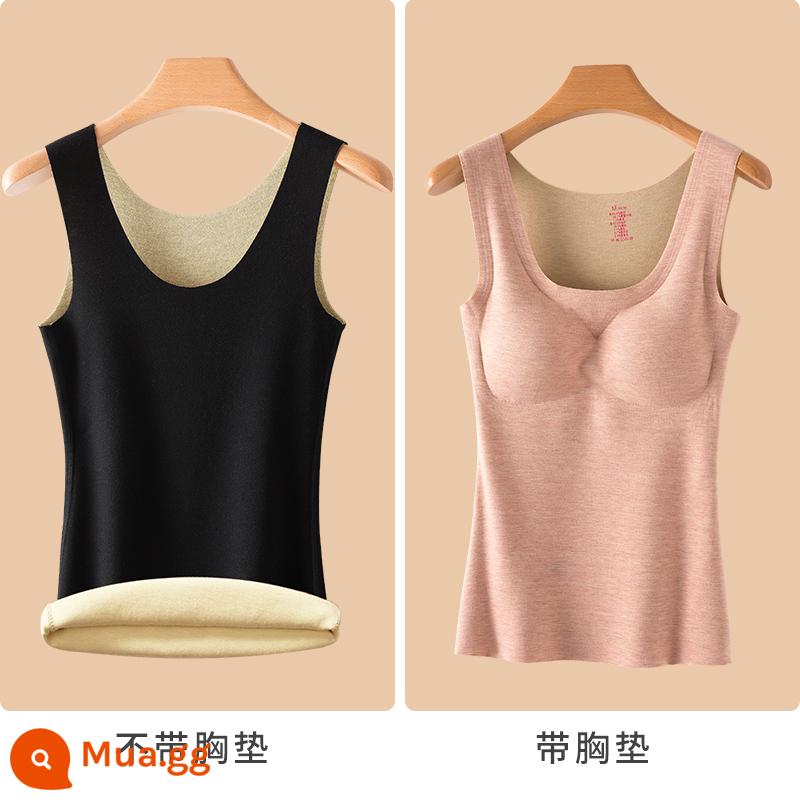 Lụa sưởi ấm vest nữ Plus nhung dày đức nhung liền mạch đáy áo sơ mi hàng đầu với quần lót len mùa đông - [Len + Nhung lụa] Đen khí chất + [Len không áo ngực + Nhung lụa] Lúa mì màu sâm panh