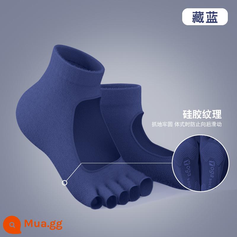 Vớ Yoga Professional Anti -slip Nữ Five -finger Yoga SOCKS BẮT ĐẦU BẮT - Nửa ngón tay màu xanh hải quân để lộ mu bàn chân [size phổ thông]