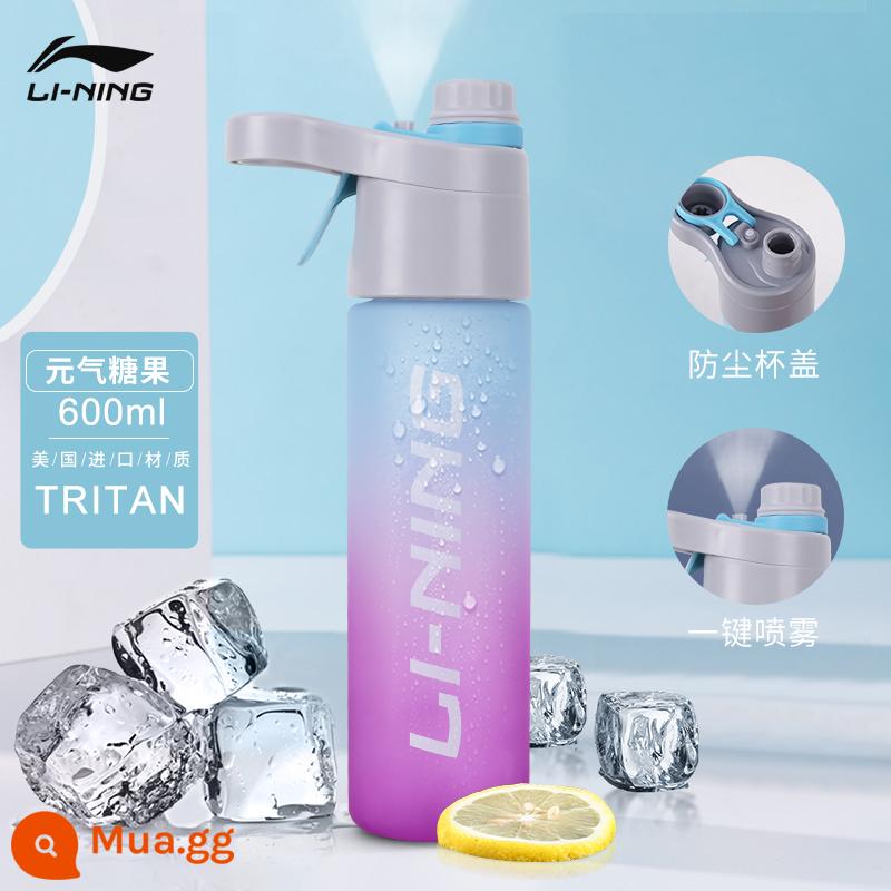 Li Ning thể thao dạng xịt cốc nước chạy bộ thể dục đặc biệt ấm đun nước ngoài trời đi xe làm mát dưỡng ẩm dung tích lớn đi kèm cốc - ⭐Mẫu bán chạy--cốc nước phun chất liệu tritan-Kẹo Yuanqi-600ml