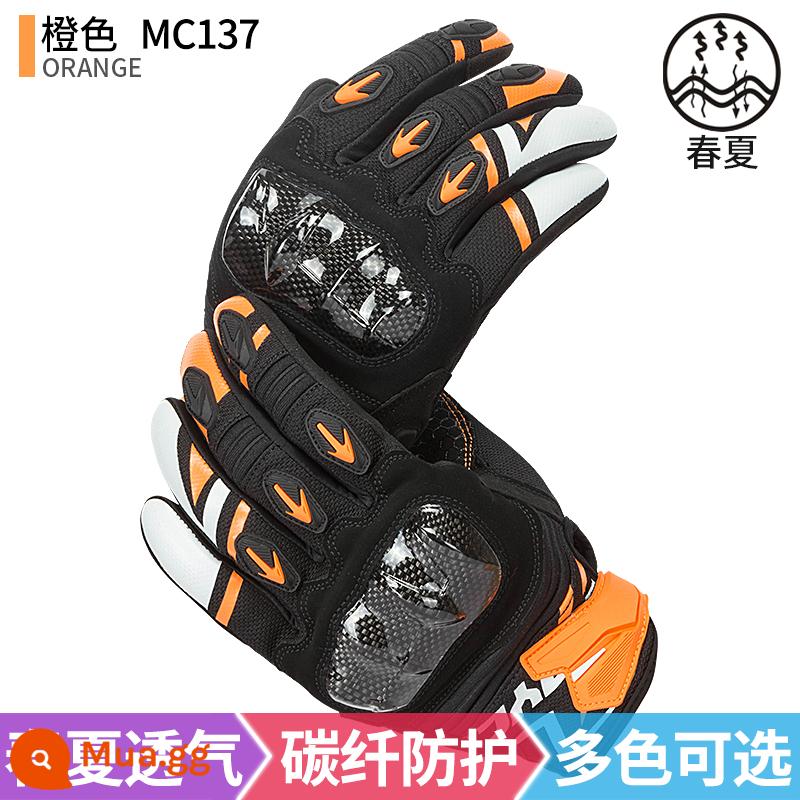 Saiyu Găng Tay Đi Xe Máy Mùa Hè Đua Hiệp Sĩ Xe Máy Chống Rơi Sợi Carbon Bảo Vệ Găng Tay Nam MC122 - MC137 (màu cam)