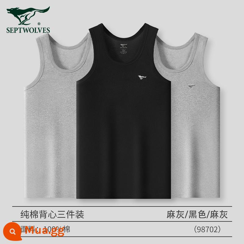 Septwolves Áo Vest Nam Cotton Nguyên Chất Bên Trong Mặc Mùa Hè 100% Cotton Ông Già Áo Sơ Mi Vượt Rào Thể Thao Đáy Quần Lót nam - (100% cotton vai hẹp 3 miếng) xám + xám + đen