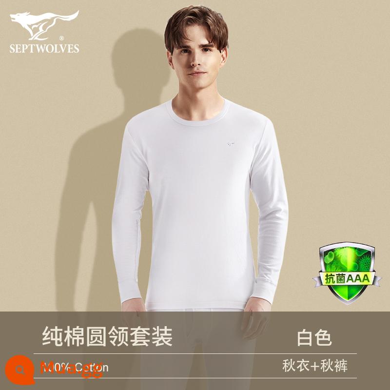 Septwolves quần áo thu đông vệ sinh quần nam phù hợp với 100% cotton áo len nam cotton nguyên chất đáy làm nóng quần áo nam mùa đông - Cổ tròn tẩy trắng (100% cotton kháng khuẩn)