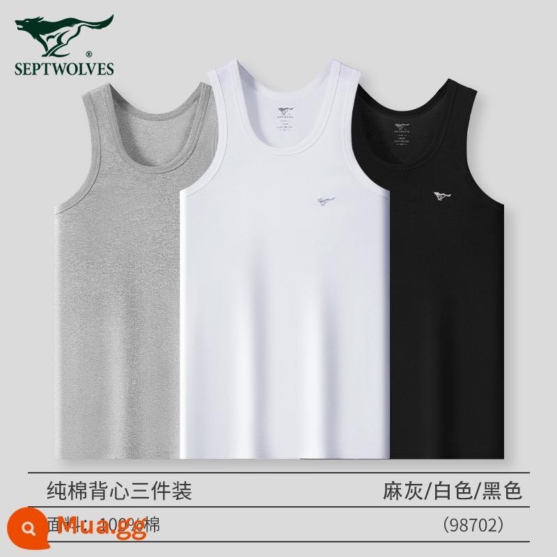 Septwolves Áo Vest Nam Cotton Nguyên Chất Bên Trong Mặc Mùa Hè 100% Cotton Ông Già Áo Sơ Mi Vượt Rào Thể Thao Đáy Quần Lót nam - (100% cotton vai hẹp 3 miếng) đen + trắng + xám