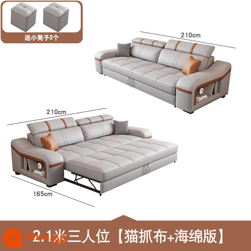 2023 Mới Mèo Xước Vải Đôi Thẳng Sofa Giường Có Thể Gập Lại Đa Năng Lưu Trữ 3 Người căn Hộ Nhỏ Phòng Khách - 2,1m ba người [vải cào mèo + phiên bản xốp]