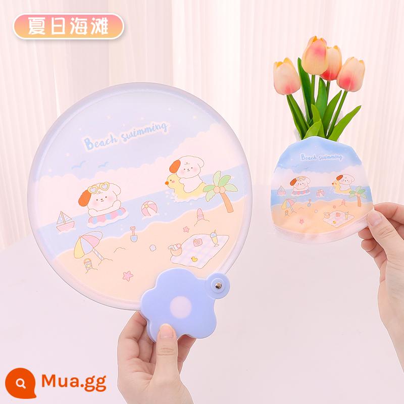 Dễ Thương Gấp Quạt Trẻ Em Hoạt Hình Mini Gấp Vải Bỏ Túi Quạt Tròn Trẻ Em Di Động Di Động Nhóm Quạt Mùa Hè Tùy Chỉnh - Tay cầm hoa bãi biển mùa hè có thể gập lại lưu trữ di động