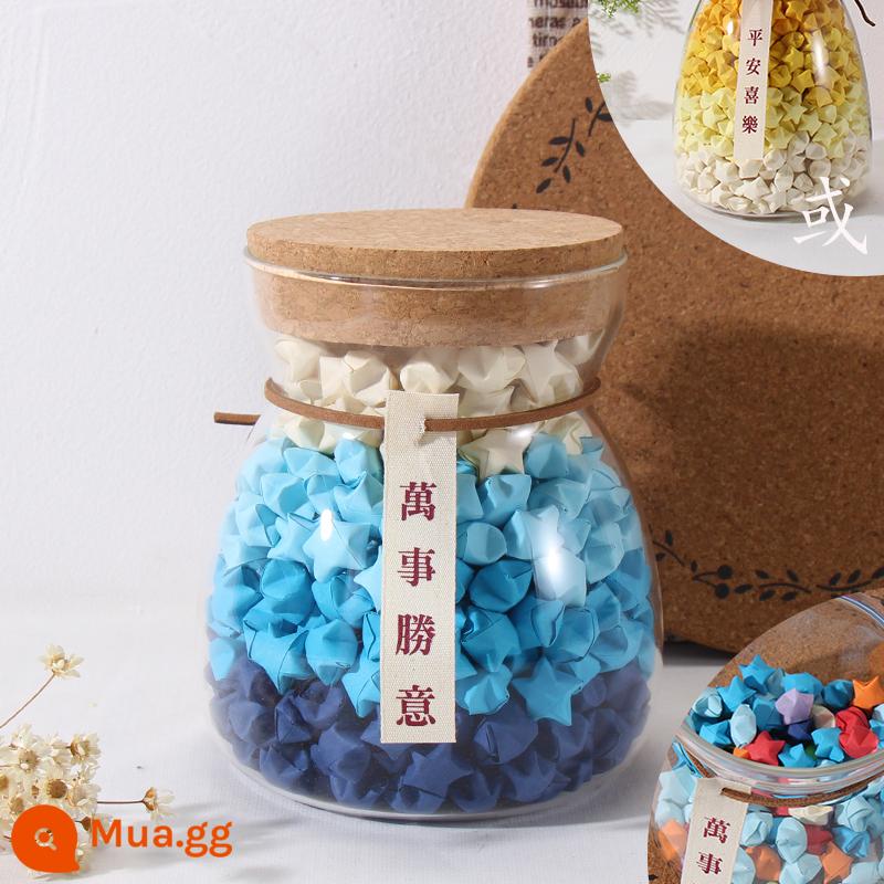 Bình an, niềm vui, chai ngôi sao may mắn, chai lời chúc phúc, lọ ngôi sao năm cánh origami, chai thủy tinh mờ, quà tặng handmade - Kích thước nhỏ + 365 ngôi sao thành phẩm