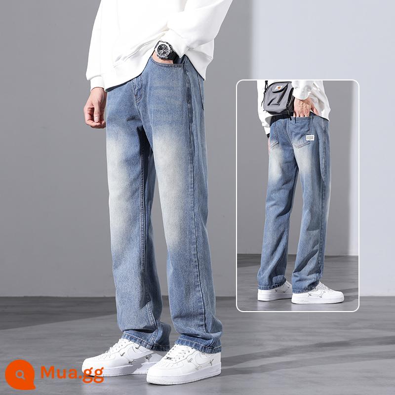 Jeanswest American Dạo Phố Cao Cấp Xuân Thu Retro Quần Jean Nam Thu Đông 2023 Thương Hiệu Hợp Thời Trang dáng Rộng Thẳng Hơi Loe Quần Dài - YM-N001 màu xanh đậm