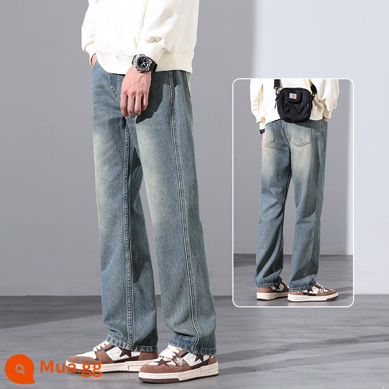 Jeanswest American Dạo Phố Cao Cấp Xuân Thu Retro Quần Jean Nam Thu Đông 2023 Thương Hiệu Hợp Thời Trang dáng Rộng Thẳng Hơi Loe Quần Dài - YM-N002 màu xanh cổ điển