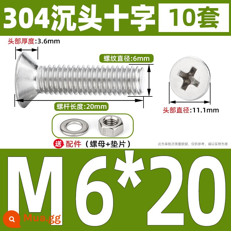 Thép không gỉ 304 đầu chìm vít Phillips đai ốc gioăng bộ vít kết hợp kéo dài Daquan M3M4M5M6 - M6*20[10 bộ]