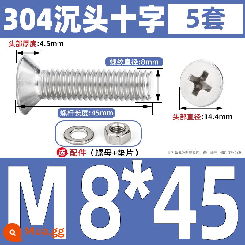 Thép không gỉ 304 đầu chìm vít Phillips đai ốc gioăng bộ vít kết hợp kéo dài Daquan M3M4M5M6 - M8*45[5 bộ]